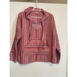 Vintage Molina baja hoodie drug rug pink rainbow size small made in Mexico